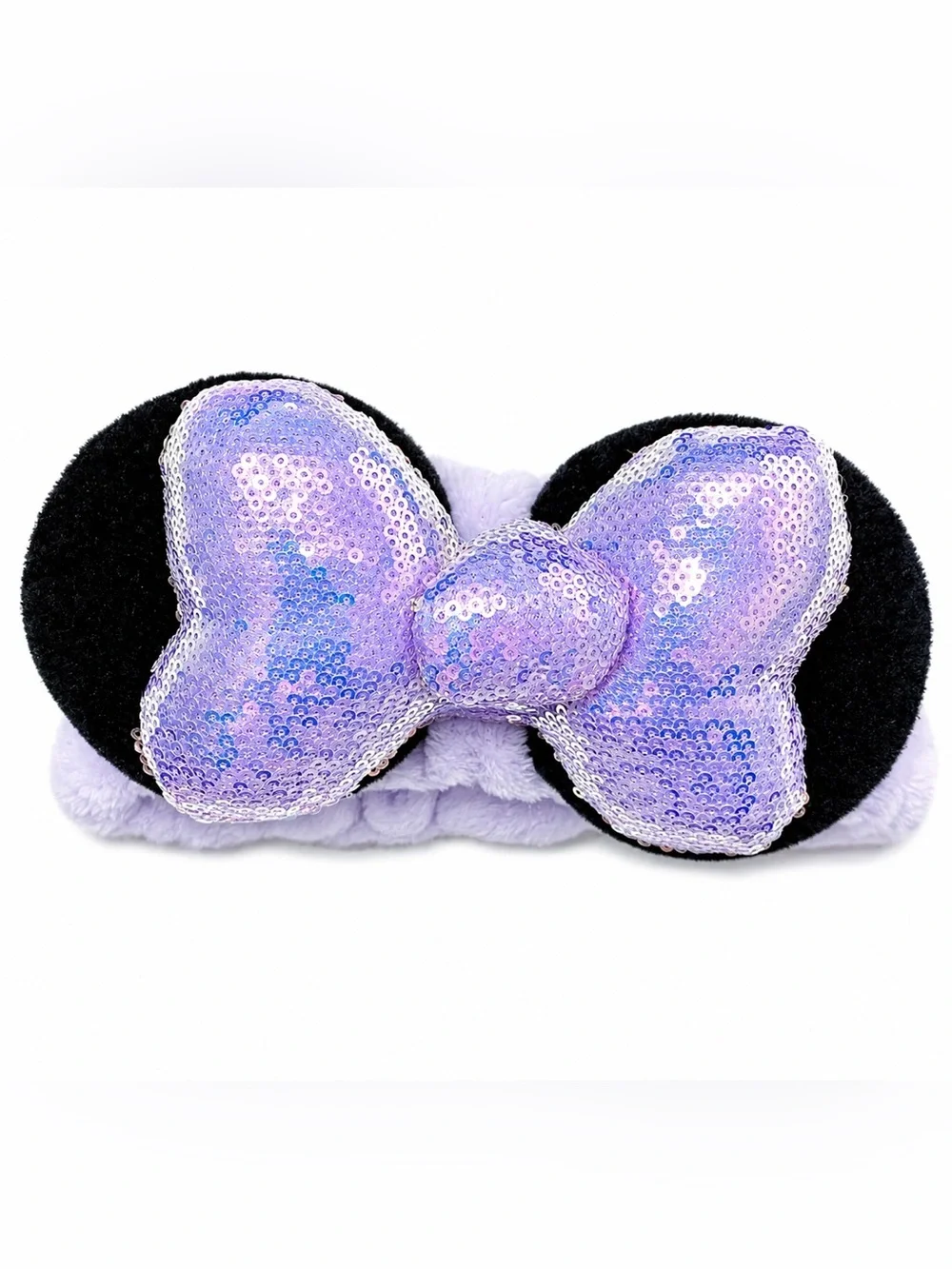 Disney Minnie Mouse Headband Lavender Plush Spa Purple Sequin Bow